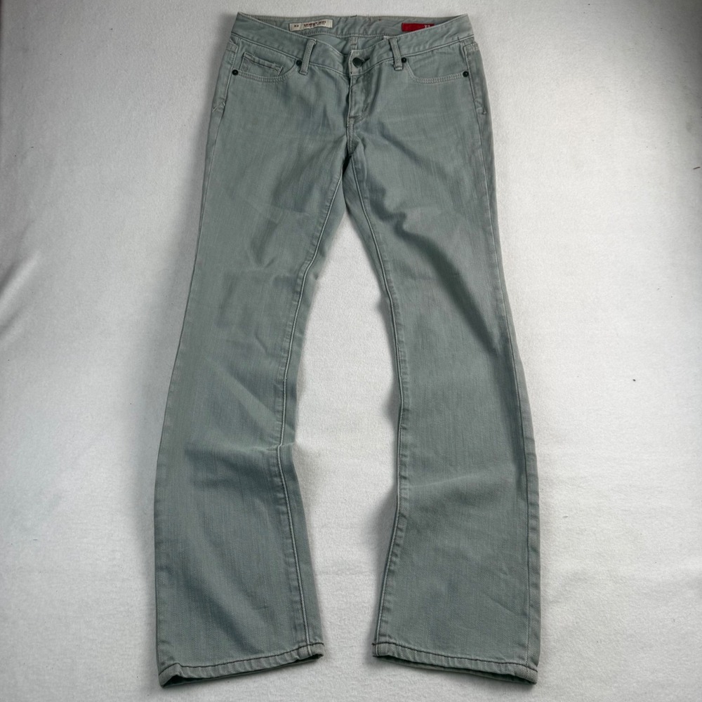 X2 Skinny W01 Ultra Low Rise Jeans Light Sage Grey Embroidered Size 6 32x32